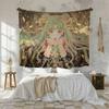 Celestial Moon Guardian Tapestry Wall Art Ethereal Anime Inspired Bedroom Decor Gold Botanical Goddess Fantasy Hanging Display