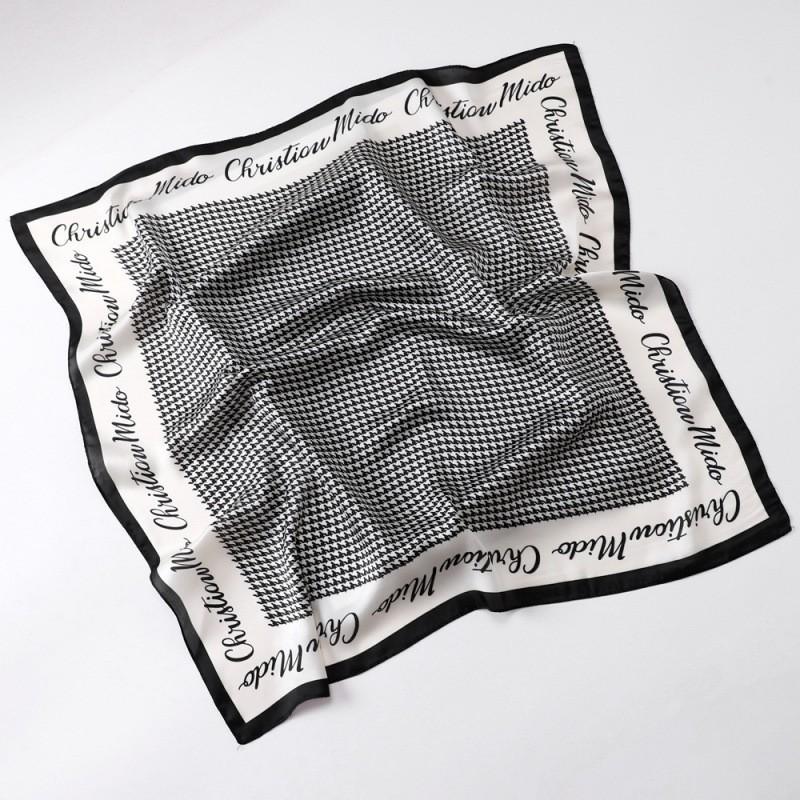 Simulated Silk Silk Scarf Square Scarf Women's Korean Edition Fashion Letter Printed Small Square Scarf Workplace Decoration Scarf