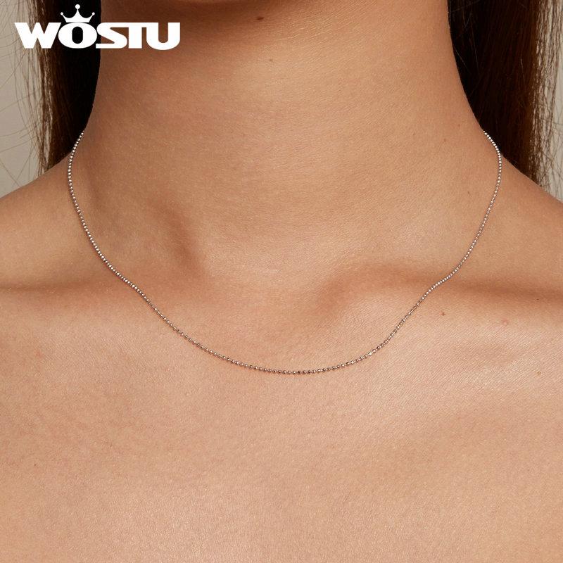 WOSTU Real 925 Sterling Silver Trendy Flash Bead Chain Basic Necklace Adjustable Necklace for Women