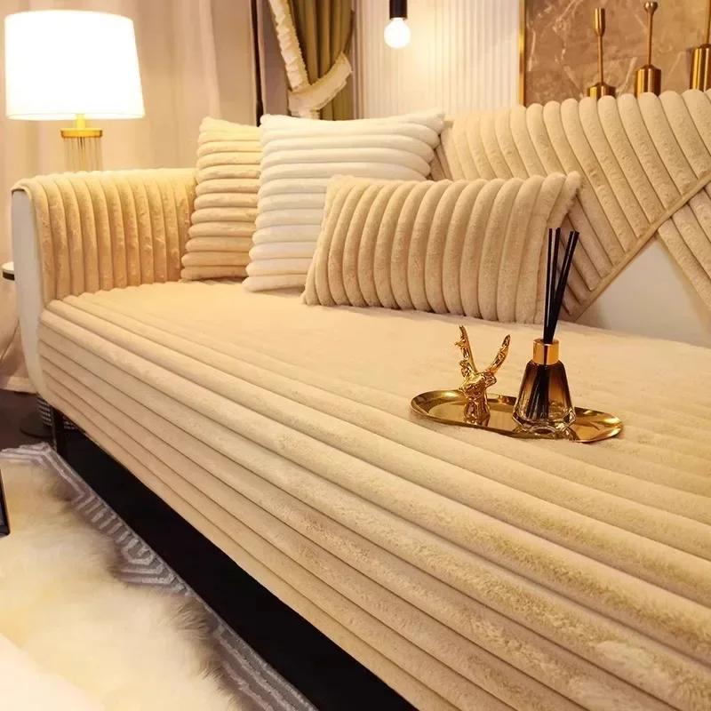 Kaninchen Plüsch Sofa Kissen Winter Verdickt Sofa Abdeckung Neue Universal Kissen Sofa Abdeckung Stoff Handtuch Anti-katze Kratzer