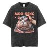 Cute Hippo Moo Deng Rap Vintage Washed T Shirt Funny Meme T Shirts Men Women Fashion Oversized Cotton T-shirt Streetwear