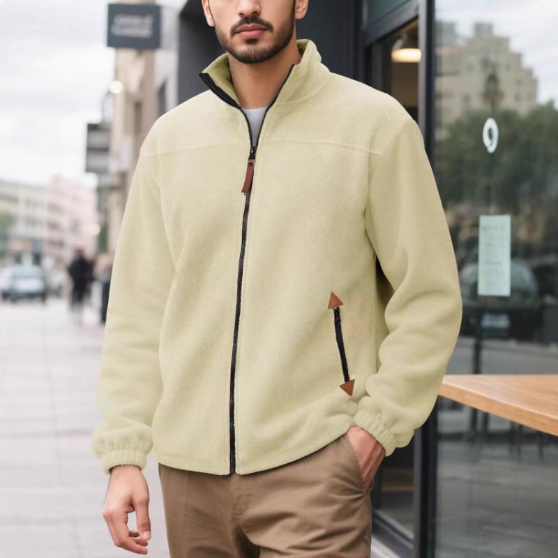 Neuer Herbst-Winter-Stil Lässige einfarbige Fleece-Stehkragen-Fleece-gefütterte warme Reißverschluss-Sport-Sweatshirtjacke für Herren