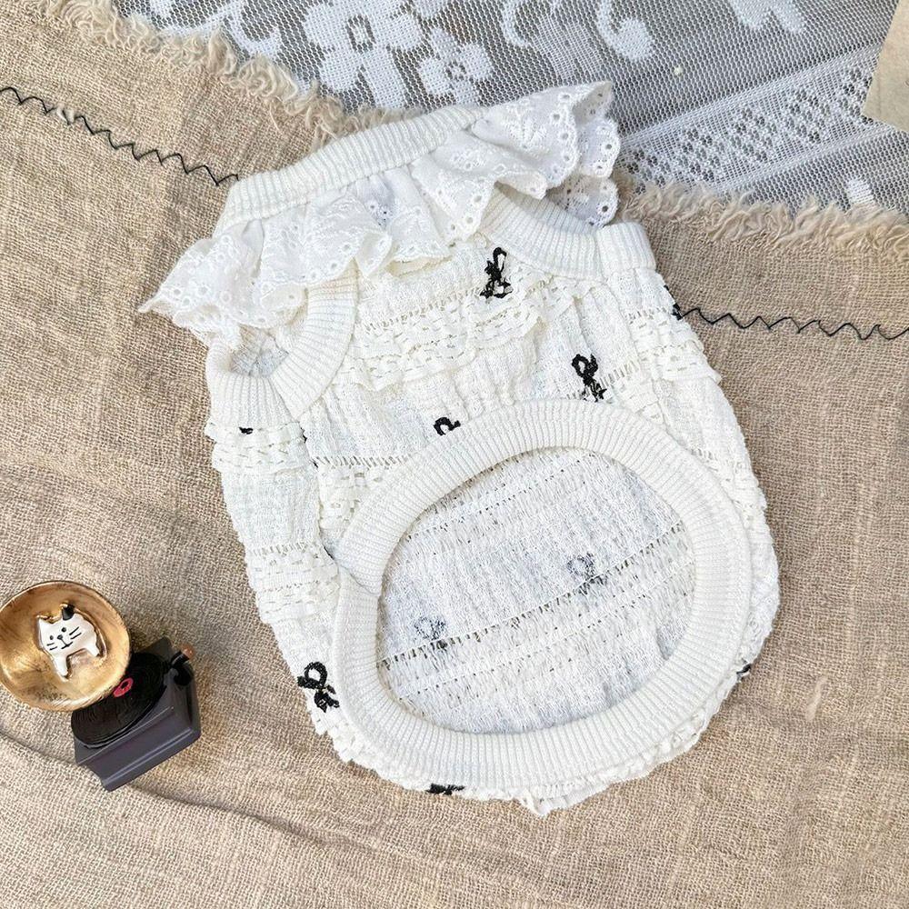 Cute Spring Summer Puppy Lace Vest Breathable Soft Cat Cake Skirt Cartoon Bowknot Kitten T-shirts for Small Medium Dog
