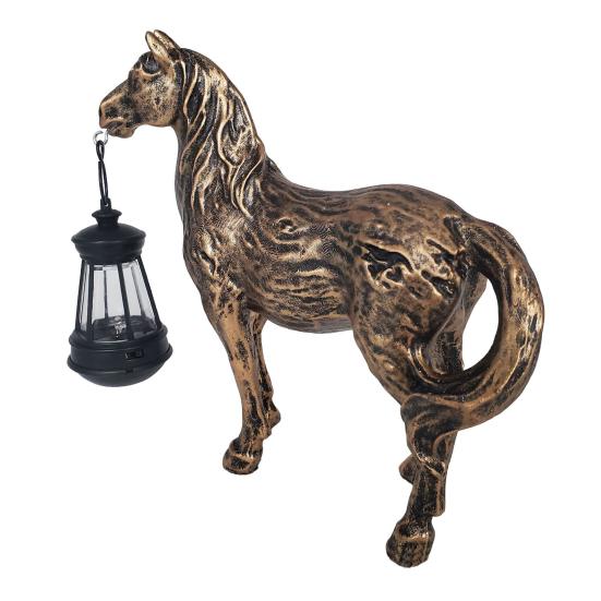 Yousheng Solar Garten Pferd Figur Harz Pferd Skulptur mit Solarlaterne Desktop Retro Pferdestatue für Bauernhaus Zuhause Innen Außen Dekor