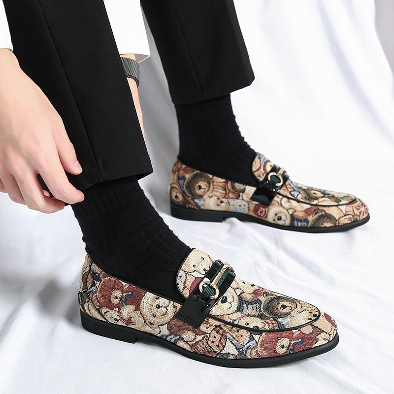Charm New Print Pattern Patent Leather Loafers Shoes For Men Moccasins Party Wedding Groom Prom Flats Zapatillas Hombre