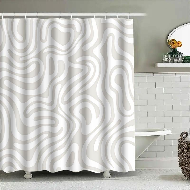 Elegant Minimalistisch Spiraalontwerp Waterdichte Douchegordijnstof Voor Badkamer Afscheiding Wit Beige Woondecoratie Oplossing