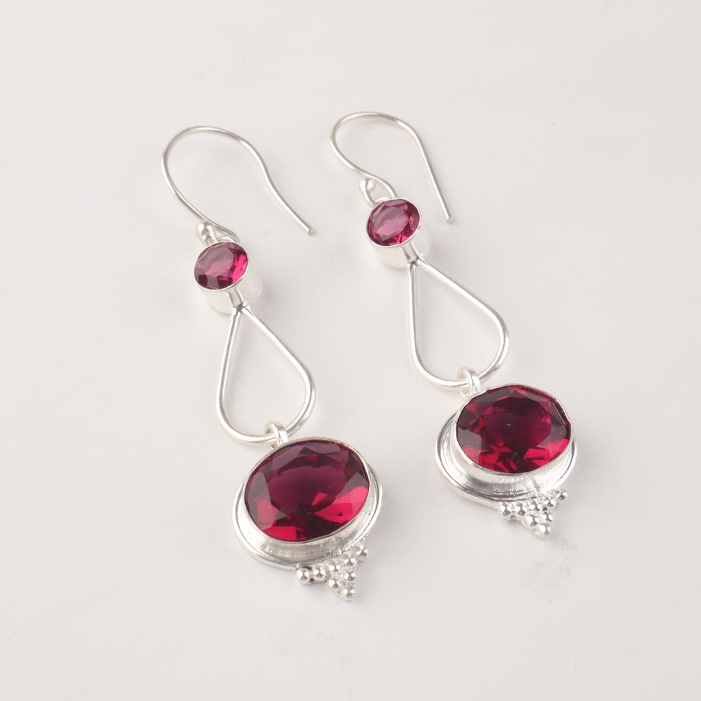 Pink Rubellite Gemstone 925 Sterling Silver Jewelry Earrings 2.50" Gift For Mom EE-132-6