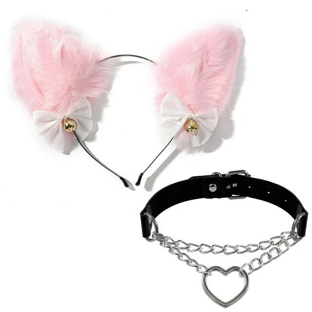 1 Zestaw Urocze Kocie Uszy Ozdoba do Włosów Pazur Rękawiczki Dziewczynki Anime Cosplay Kostium Pluszowy Dzwoneczek Kocie Futro Uszy Opaska do Włosów Nocna Impreza Klub Opaski do Włosów