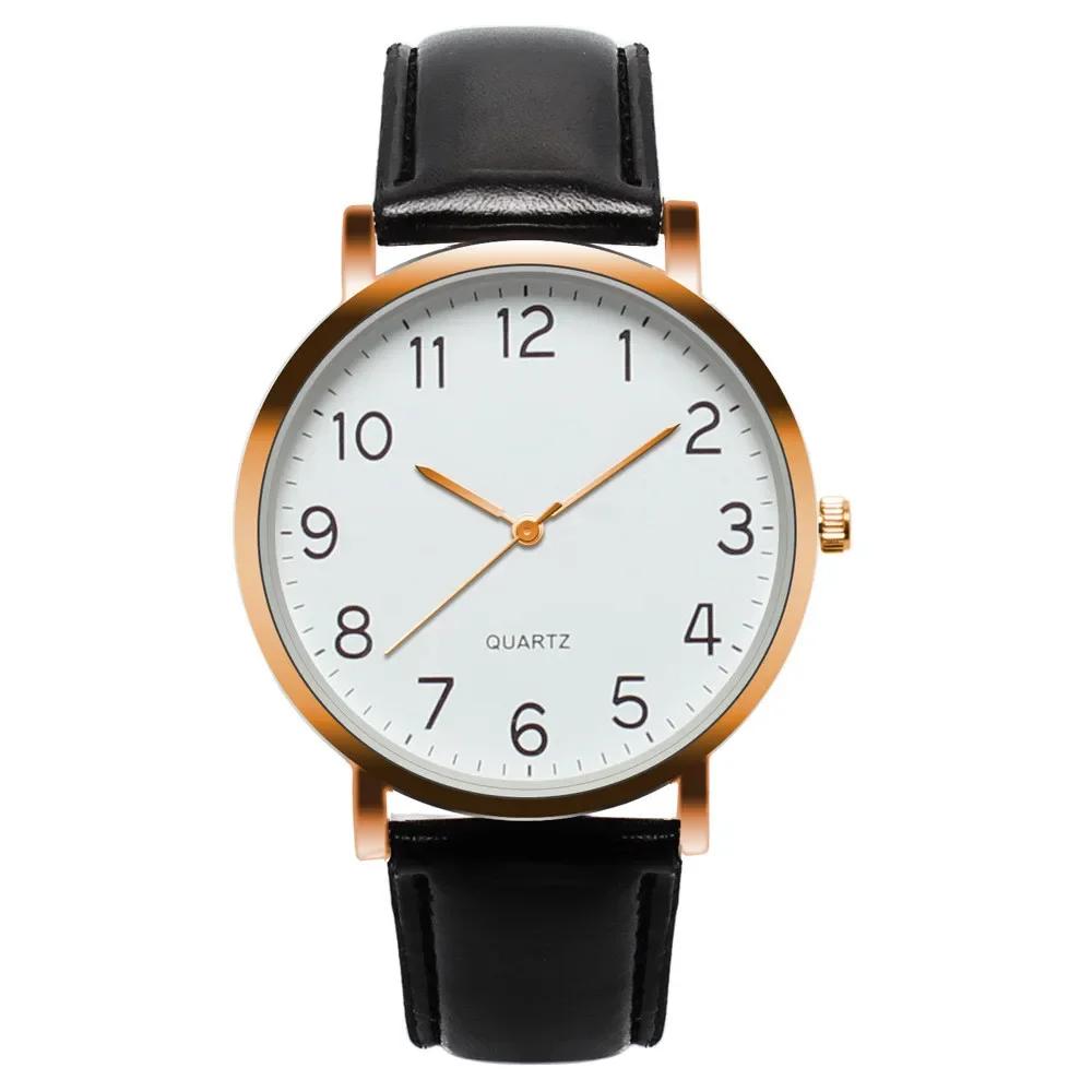 

Men Watches Simple Business Analog Alloy Vintage Quartz Watch Arabic Number Strap Minimal Round Dial Classic Black Leather Strap розового золота