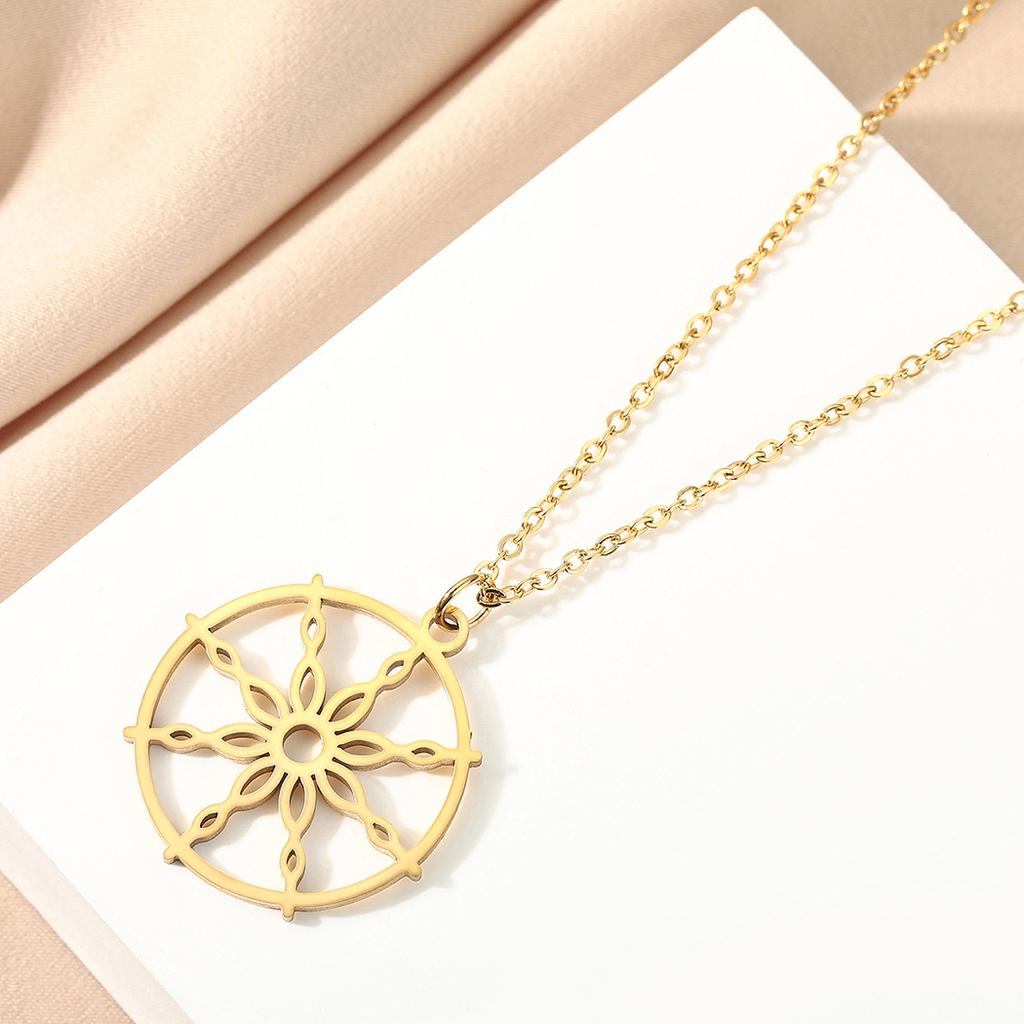 Kintal exquisite stainless steel Dharma Wheel Buddhism Necklace Dharmachakra Charm Pendant jewelry Christma gift girlfriend