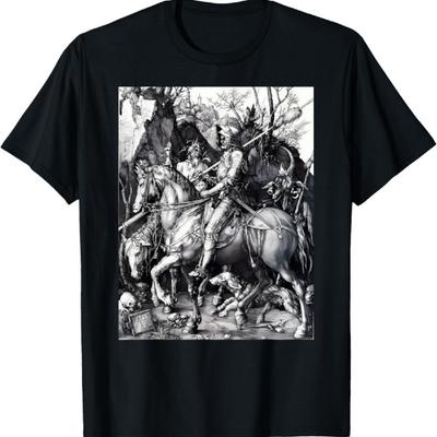 Le Chevalier, la Mort et le Diable par Albrecht Dürer T-Shirt Unisexe-Adultes Noir Petit