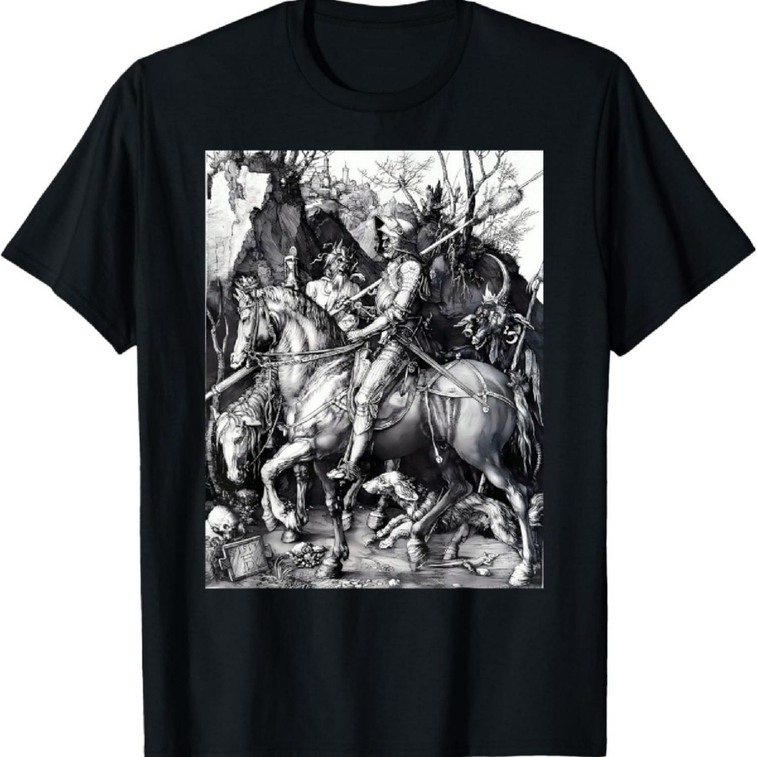 The Knight, Death and the Devil by Albrecht Durer Unisex-Adults T-Shirt Black Small S чёрный