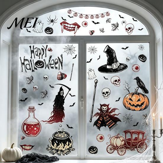 Dark Aesthetic Home Ornaments 9PCS Halloween Static Window Stickers, Gothic Silhouette Decals, Reusable Retro Horror Stickers Waterproof PVC for Glass