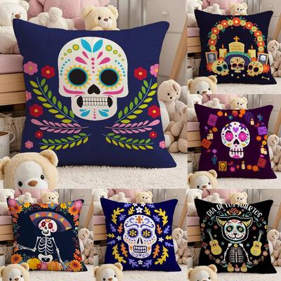 Mexico Easter Flower Skeleton Pillow Case Comfort Sofa Bed Silky Elegant Invisible Zipper Custom Decorative Cushion Cover