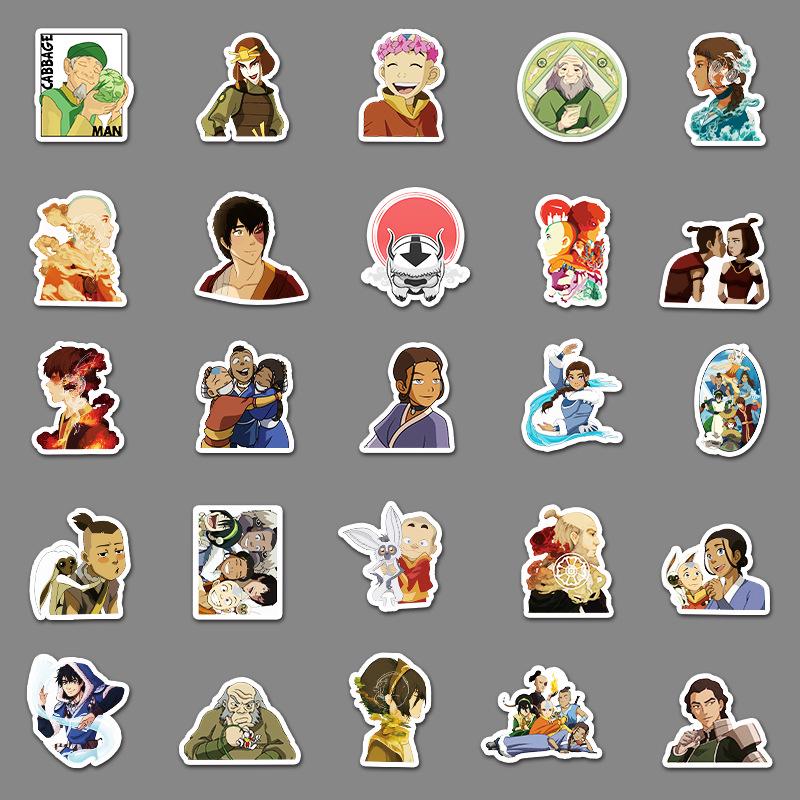 50-Piece Avatar: The Last Airbender Sticker Set for Suitcases, Phones, Helmets, Guitars, and Cars.