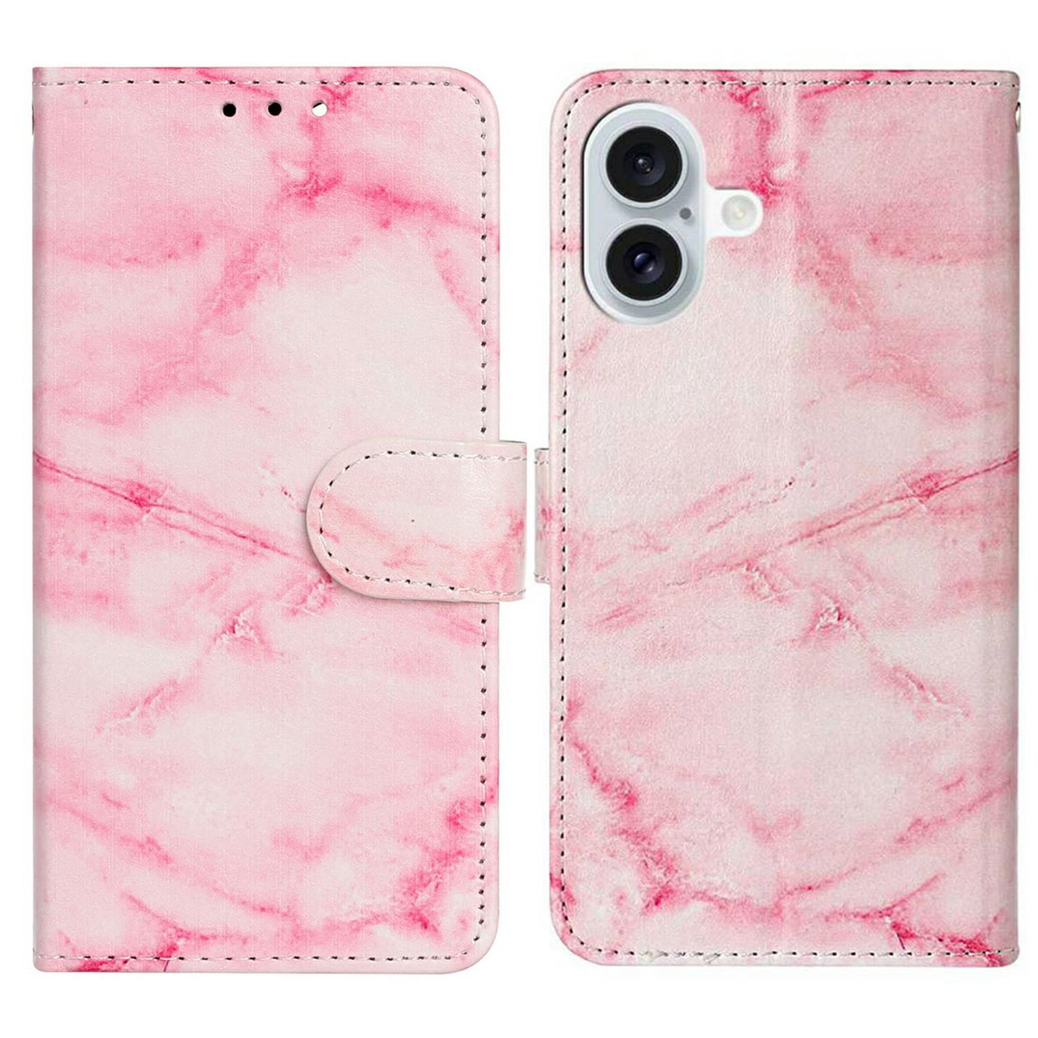 

For iPhone 17 Stand Case Marble Painted Folio Flip Leather Wallet Phone Cover Pink Marble