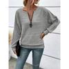 Autumn and Winter Casual Solid Color Zipper Top Women's Pullovers & Long Sleeves