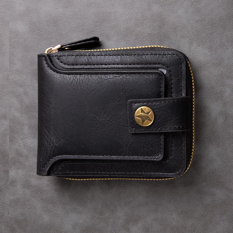 

Мужской короткий кошелек, модный, многофункциональный, ретро, горизонтальный, портмоне, застежка-молния, чехол для карт One size чёрный
