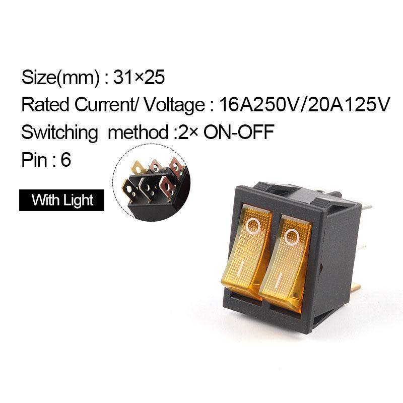 1 buc întrerupător basculant cu buton dublu cu lumină 31 * 25 mm 6 pini 2/3 poziții întrerupător de alimentare pentru barcă ON-OFF/ON-OFF-ON 16A/250V 20A/125V KCD4