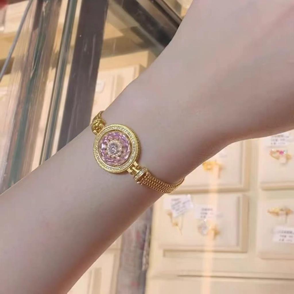 [Rose Window] Golden Pink Eight Treasures Compass Pendant Necklace Niche Design Sense Exquisite Heavy Industry Versatile Necklace