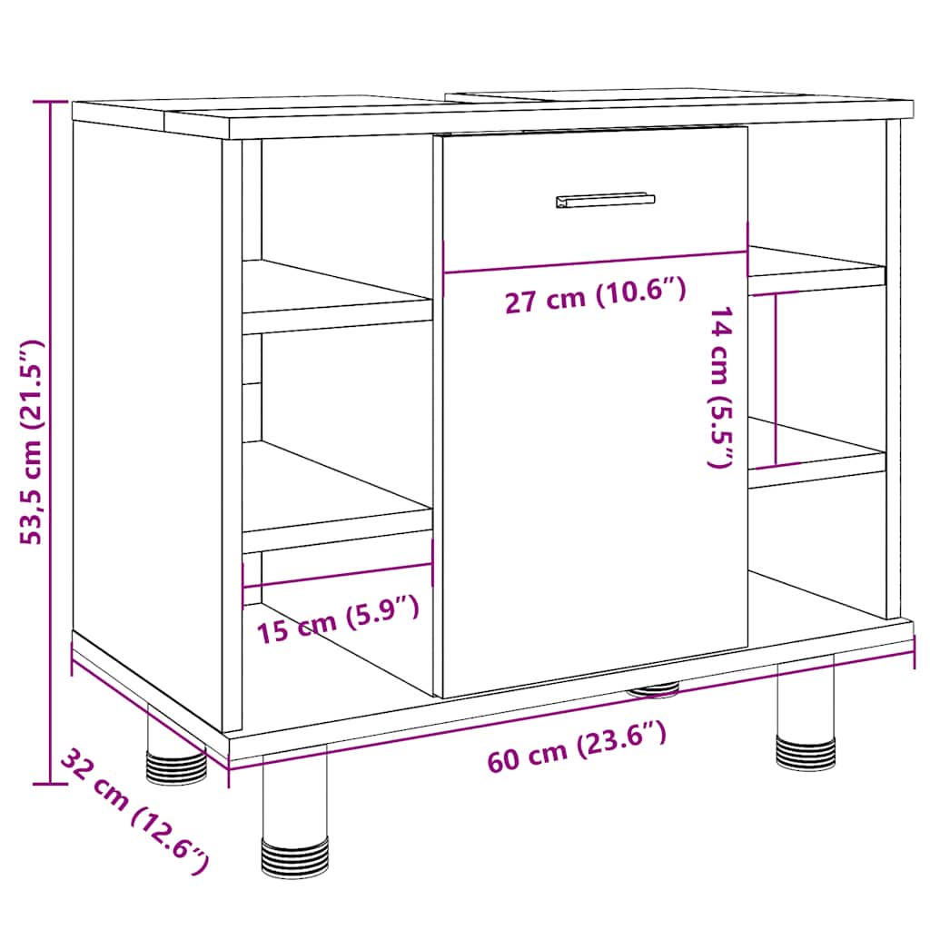 Bathroom Cabinet in Sonoma Oak 60 x 32 x 53.5 cm Particleboard