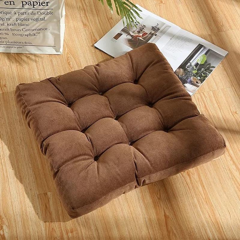 Quadratische Große Kissen Sitzgelegenheit für Erwachsene Kinder Geknöpftes Corduroy Bodenkissen für Tatami Wohnzimmer Meditations-Bodenkissen Grau 45x45cm brown