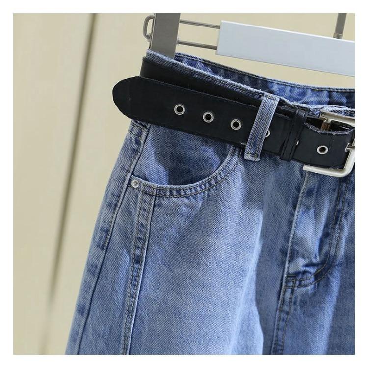 GMXIA Spring Autumn and Summer High-waisted Denim Harun Pants for Women, Loose Nine-inch Straight Pants, Radish Dad Pants