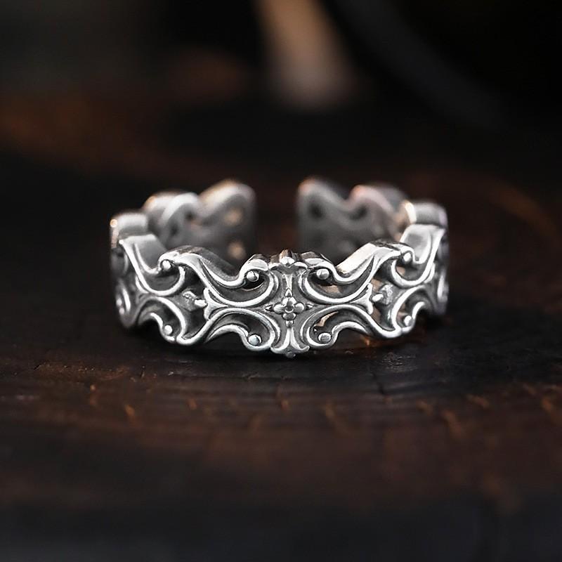 Adjustable Open Ring Men Women Sterling Vintage Geometric Band Retro Design Adjustable Open Band