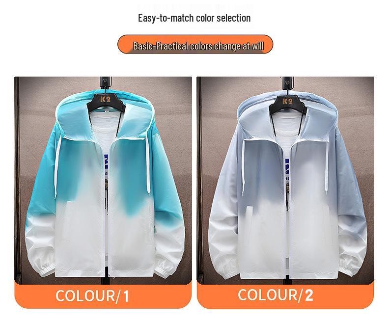 Men's Gradient Print Hooded Sun Protection Jacket - Trendy Summer Long Sleeve Outerwear