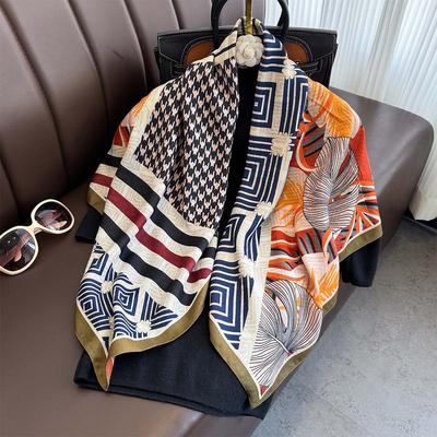 90*90Cm Retro Printed Square Scarf Women Imitation Silk Scarves Bandanas Luxury Travel Shawl Wraps Elegant Hijab Neckerchief