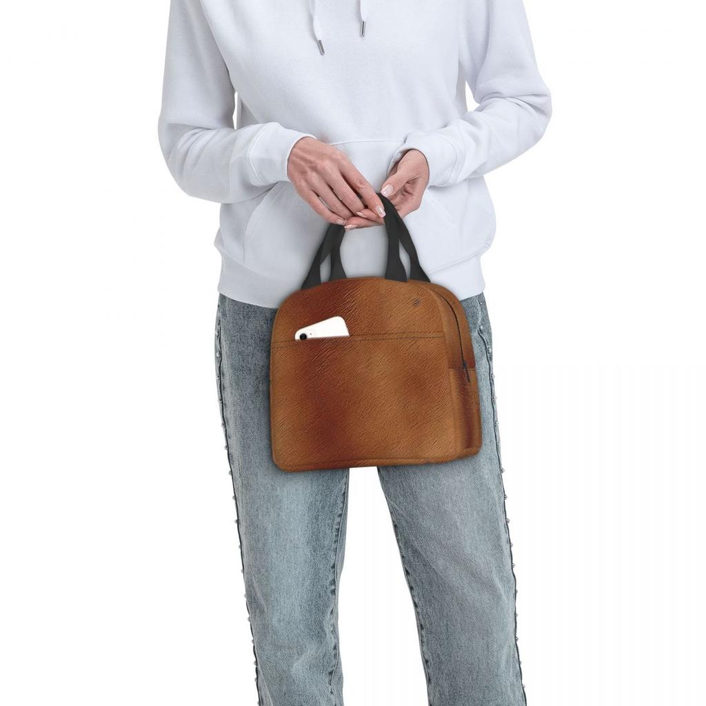 Brown Cowhide Cow Skin Print Insulated Lunch Bag for Women Kids Portable Food Boxes Thermal Lunch Box Tote