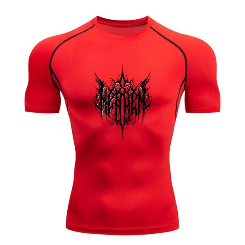 Men's Compression Fitness Sports T-shirt, Quick Dry Stretchy Athletic Shirt with Extreme Black Gothic Print for Workout