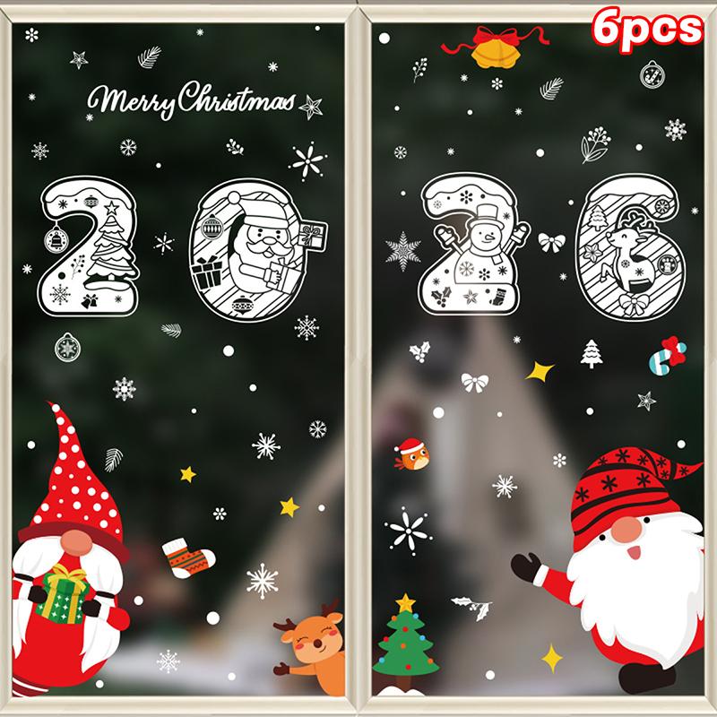Naklejki Merry Christmas, Noworoczne białe płatki śniegu naklejki elektrostatyczne, Święty Mikołaj, Renifer, Bałwan naklejki na okno