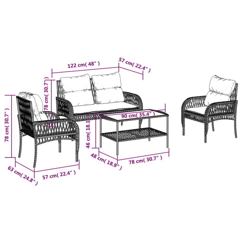 4 Piece Garden Sofa Set with Cushions Light Grey Poly Rattan