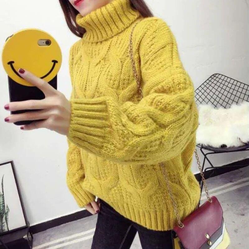 Polotröja Dam Vit Casual Lös Pullover Stickade Toppar Höst Vinter Ny Mode Damstickat Tröja Ytterkläder