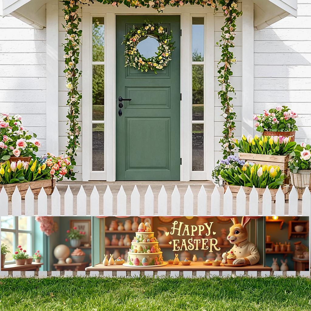 Decoração de Páscoa Cores Vibrantes Banner de Feriado Banner do Festival da Primavera Tema de Páscoa Banner de Coelho da Páscoa Para Evento de Feriado