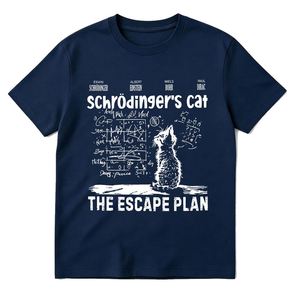 Schrodingers Cat The Escape Plan Tshirt Physics Quantum Mechanics Print Short Sleeved T Shirt Unisex Women Cotton Casual Tshirts