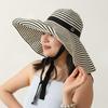Women's Hepburn Style Wide Brim Striped Sun Hat for Summer Travel & Neck Protection