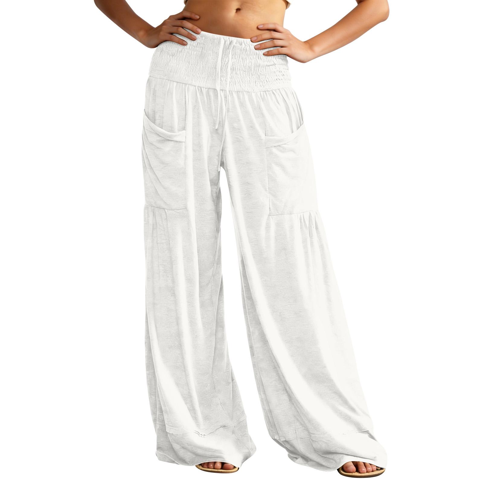 Women s Wide-leg Athletic Pants, Loose Straight-leg Casual Pants, Athletic Jogging Pants XXL белый