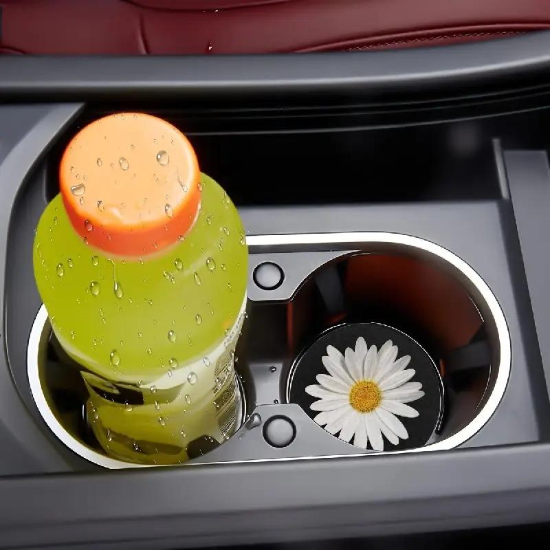 2PCS Anti Slip Daisy Patterned Absorbent And Heat-Insulating Pads For Car Cup Holders