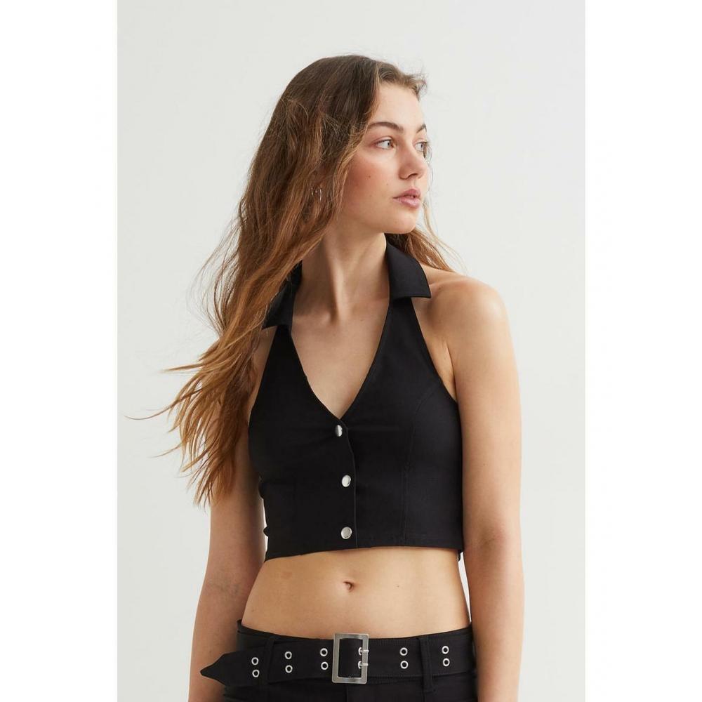 

H&M Топ с воротником-холтером Черный 1066986002