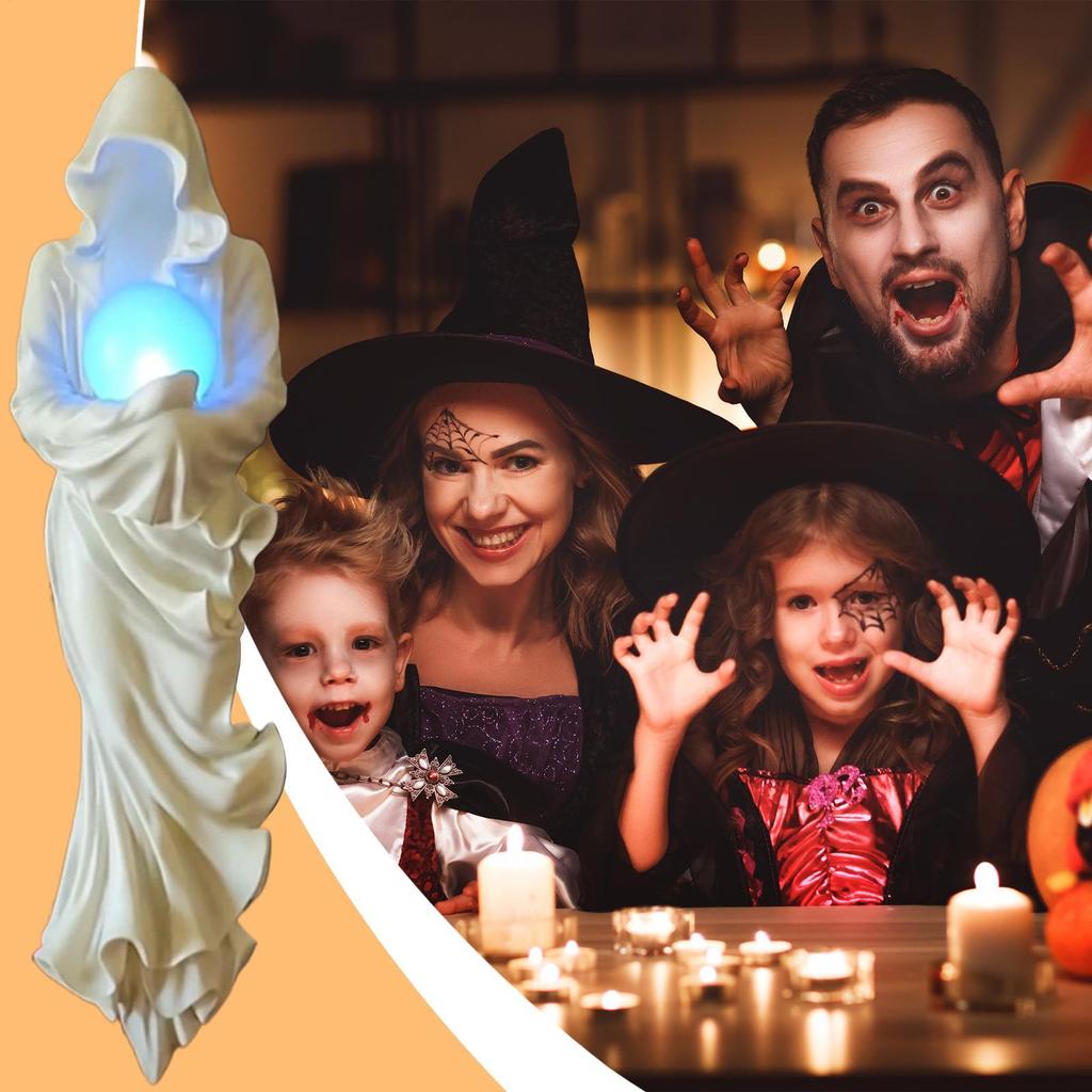 Ghost Figurine Halloween Hugging Light Sculpture Ghost Resin Gothic Ornaments Tabletop Dark Art For Classmates Kids Teens Adults
