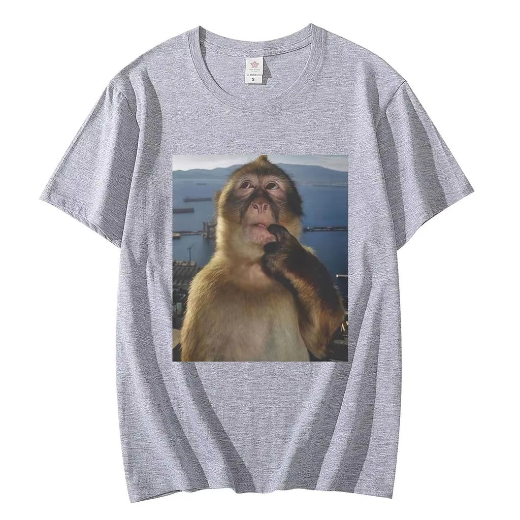 Denkender Lustiger Affen Meme Grafik T-Shirts Unisexs DAMENs High Street Mode Trend T-Shirt Sommer Lässig Locker Baumwoll-T-Shirts