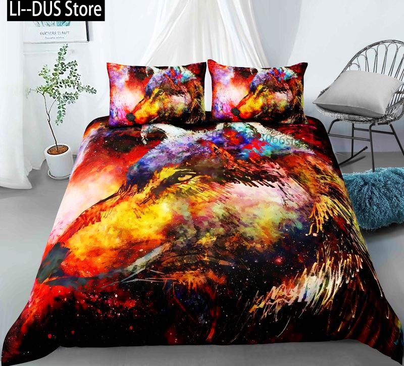 New Wolf Bedding Set Single Twin Full Queen King Size Animal Bloodthirsty Wolf Bed Set Aldult Kid Bedroom Duvetcover Sets 3D 037