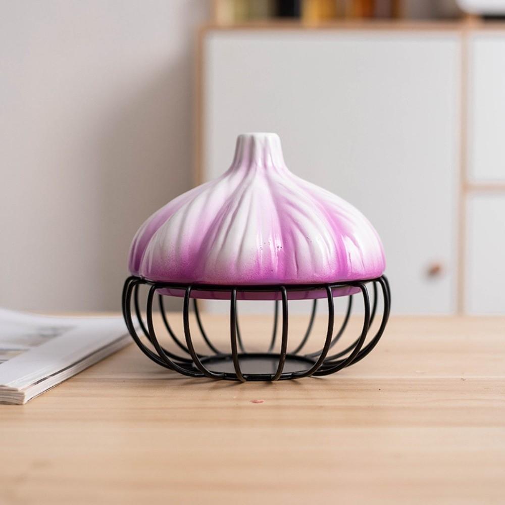 Iron Garlic Shape Storage Basket Ceramic Vegetables Organizer Durable Garlic Ginger Basket  Kitchen Purple Black