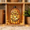 Eerie Demonic Face Sculpture Stained Glass Pumpkin Lamp, Halloween Fall Table Lamp with Warm Glow, Crafted Resin Lantern USB Powered Orange
