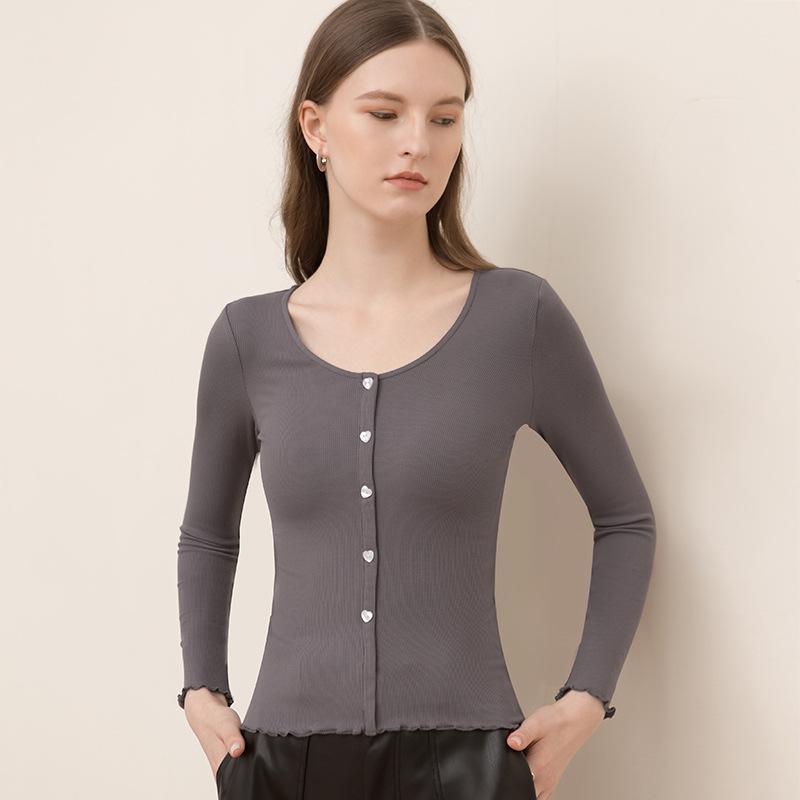 

CANVAUS осенняя новая женская нижняя рубашка с v-образным вырезом, футболка, женский тонкий эластичный топ с длинными рукавами XL серый