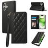 For iPhone 16 Case RFID Blocking Wallet Stand Rhombus Leather Phone Cover with Wrist Strap