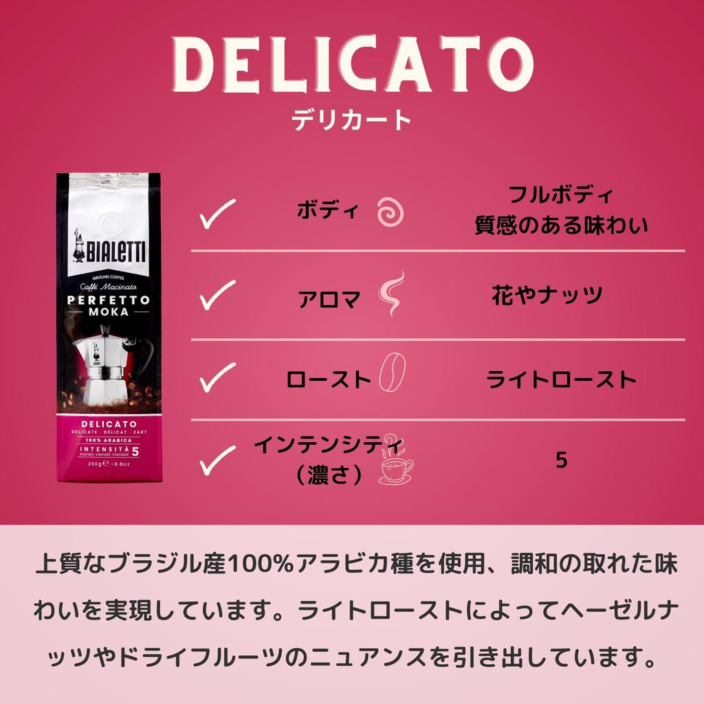 Bialetti Perfetto Mokka Delicato (Pulver Fein Gemahlen 250g) Italienischer Kaffee Espresso Kaffeebohnen