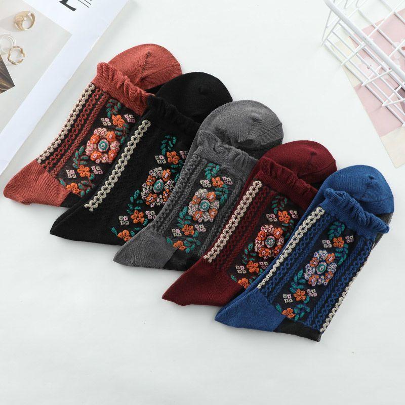 5 Pairs of Four Season Thin Cotton Bottom High Tube Crystal Glass Fiber Adult Women's Socks